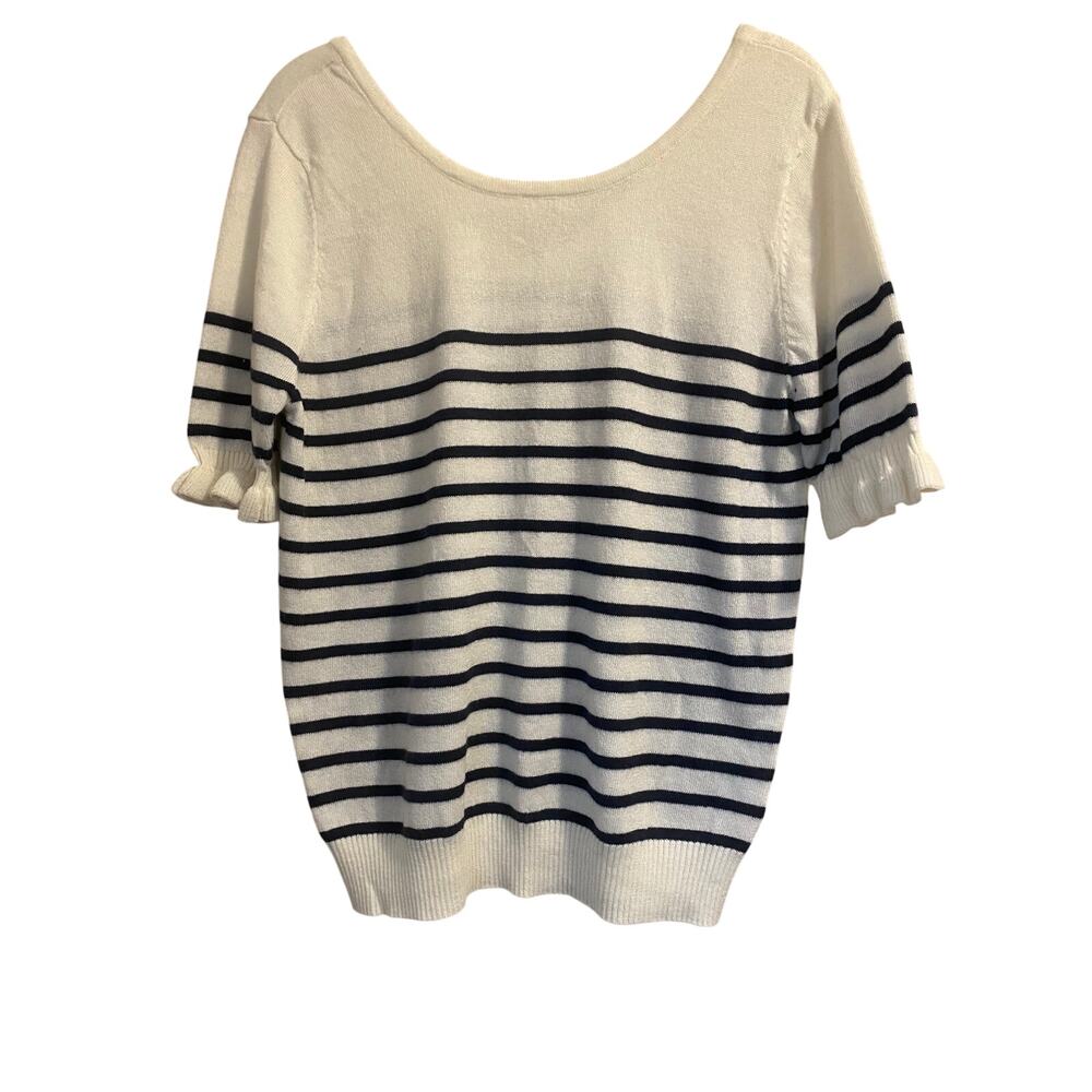 French striped cream and black wool blend short sleeves sweater sz. S